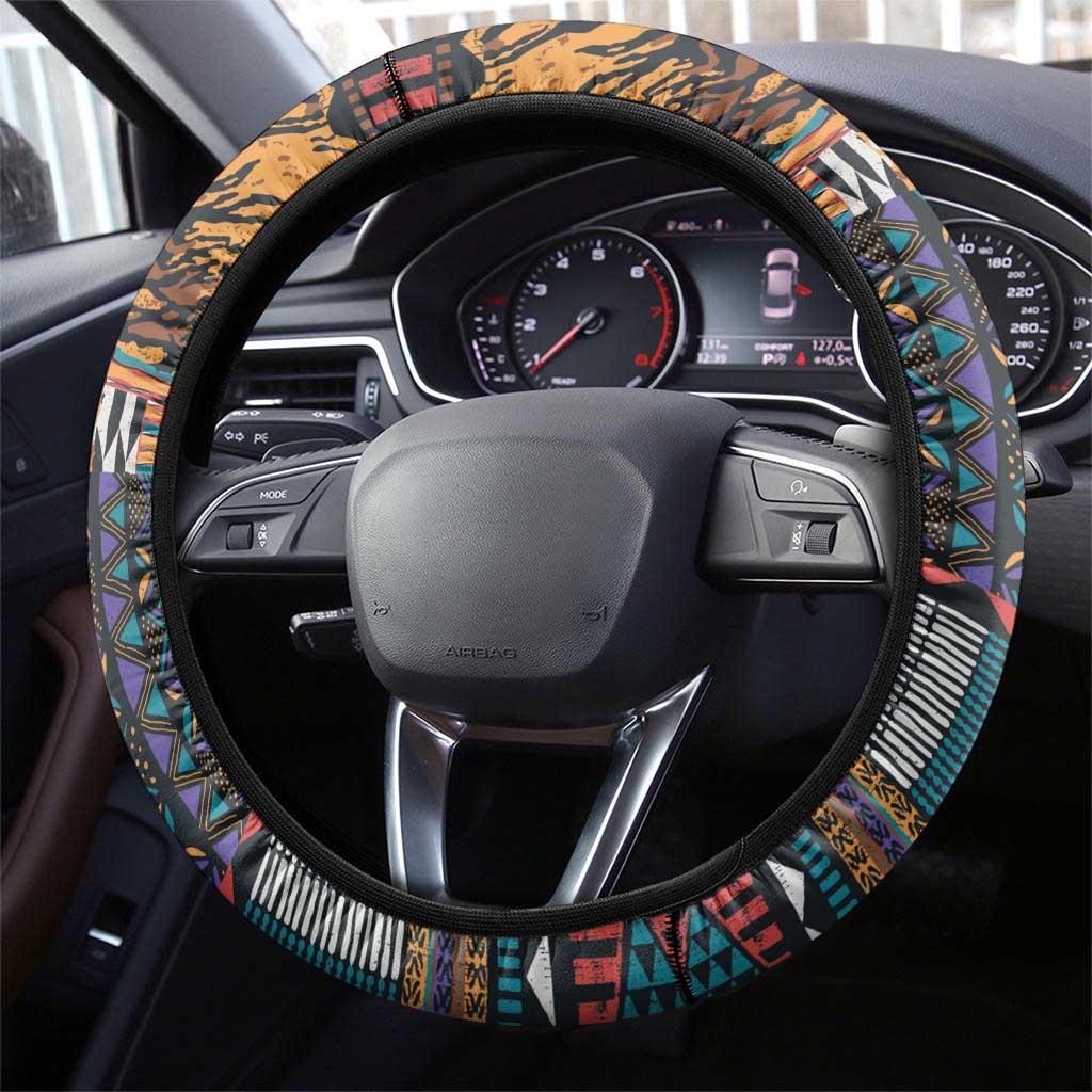 Africa Violets Flowers Steering Wheel Cover Mix Native Tribal Pattern - Wonder Print Shop