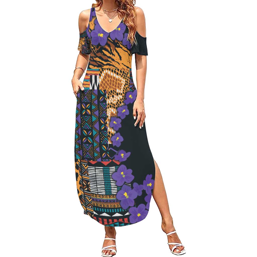 Africa Violets Flowers Summer Maxi Dress Mix Native Tribal Pattern - Wonder Print Shop