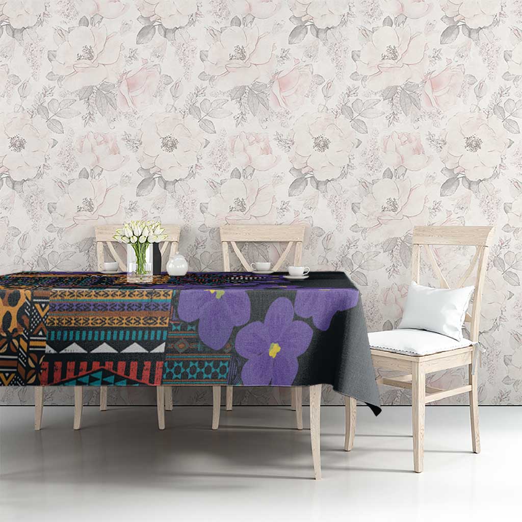 Africa Violets Flowers Tablecloth Mix Native Tribal Pattern - Wonder Print Shop
