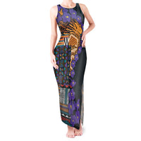 Africa Violets Flowers Tank Maxi Dress Mix Native Tribal Pattern - Wonder Print Shop