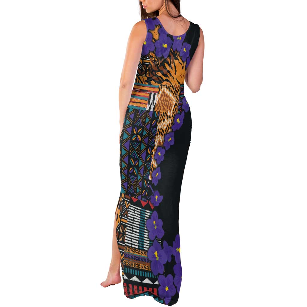 Africa Violets Flowers Tank Maxi Dress Mix Native Tribal Pattern - Wonder Print Shop