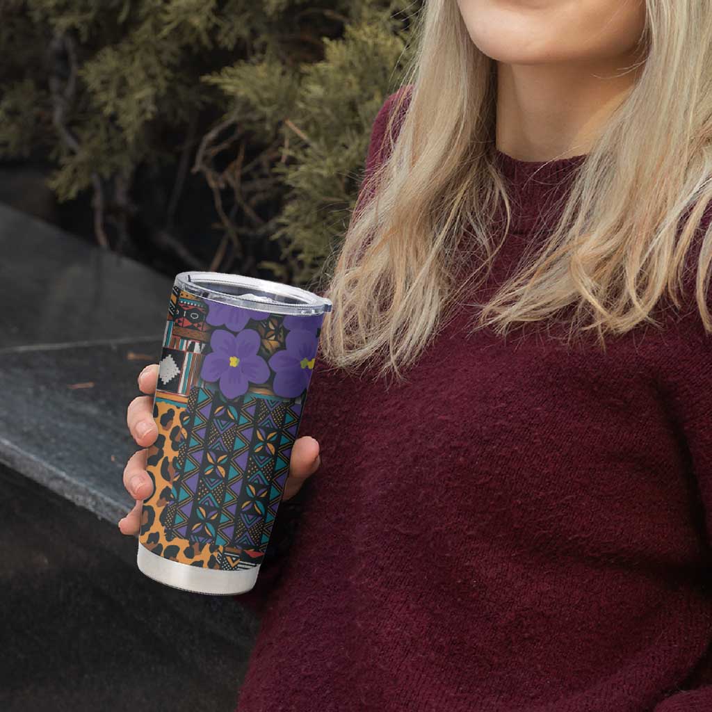 Africa Violets Flowers Tumbler Cup Mix Native Tribal Pattern - Wonder Print Shop