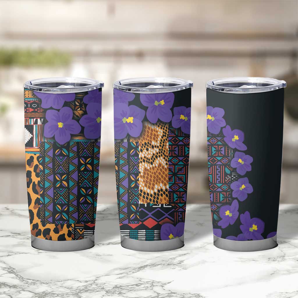 Africa Violets Flowers Tumbler Cup Mix Native Tribal Pattern - Wonder Print Shop