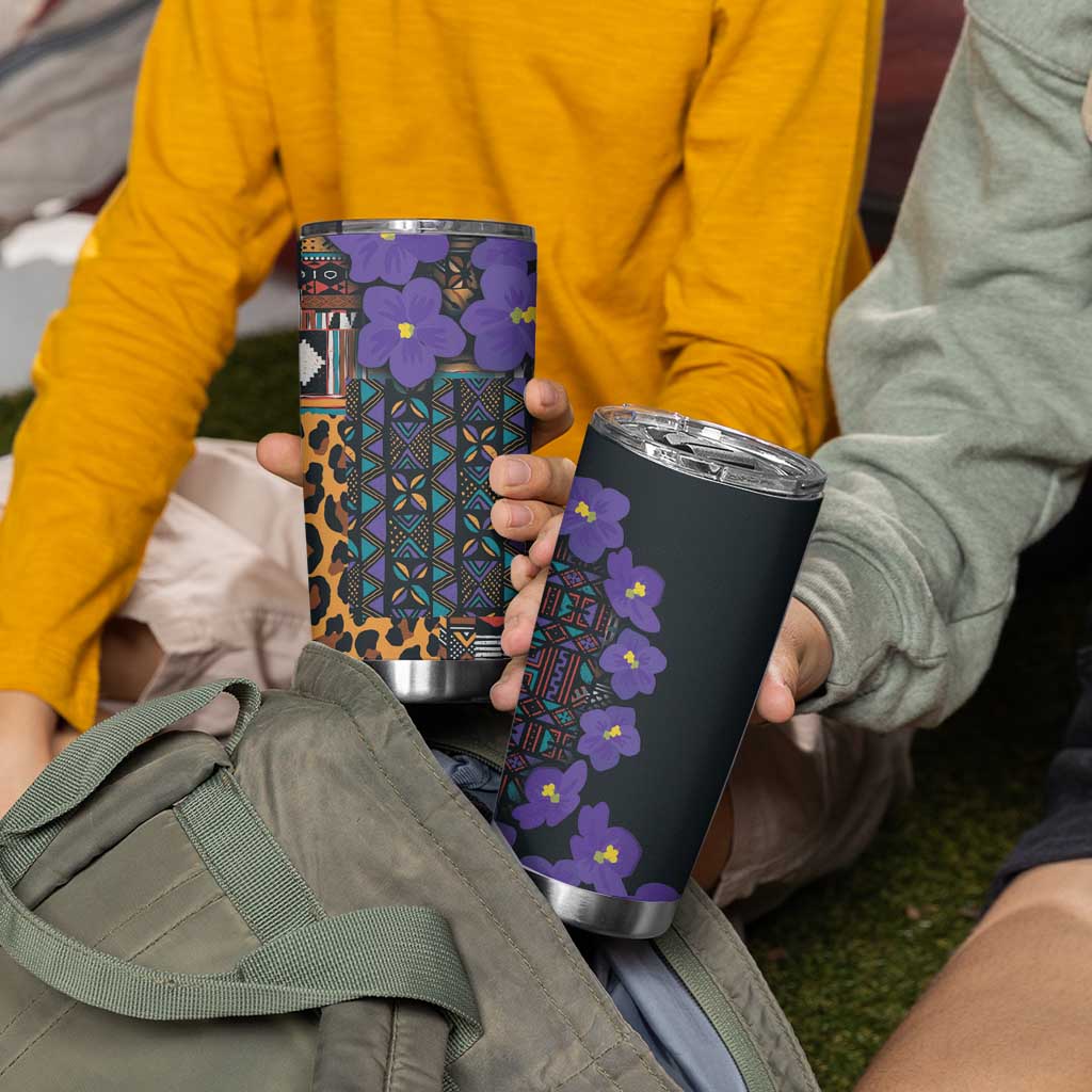 Africa Violets Flowers Tumbler Cup Mix Native Tribal Pattern - Wonder Print Shop