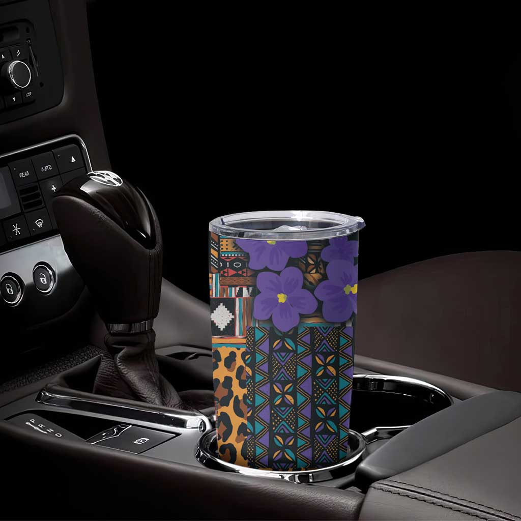 Africa Violets Flowers Tumbler Cup Mix Native Tribal Pattern - Wonder Print Shop
