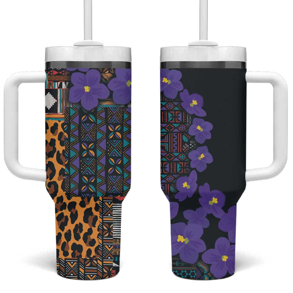 Africa Violets Flowers Tumbler With Handle Mix Native Tribal Pattern - Wonder Print Shop