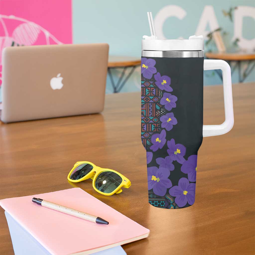 Africa Violets Flowers Tumbler With Handle Mix Native Tribal Pattern - Wonder Print Shop
