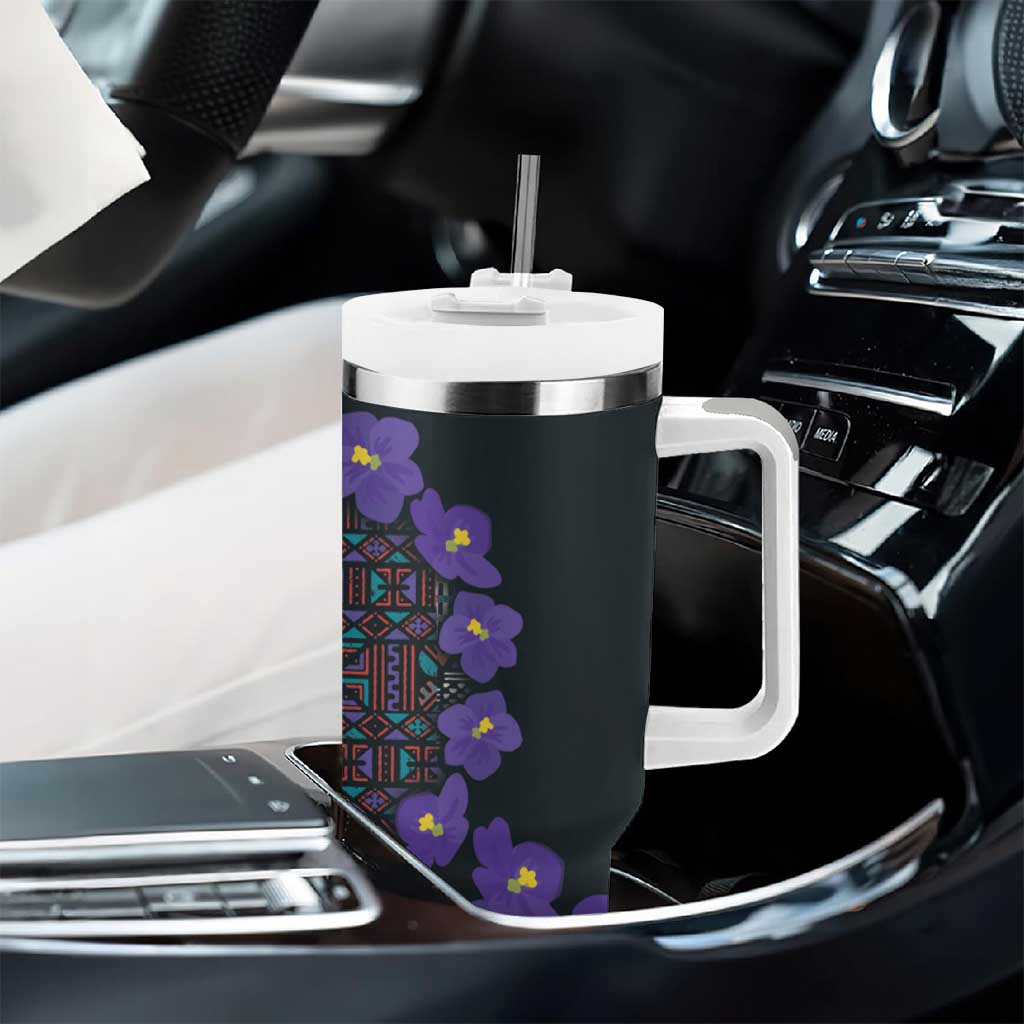 Africa Violets Flowers Tumbler With Handle Mix Native Tribal Pattern - Wonder Print Shop
