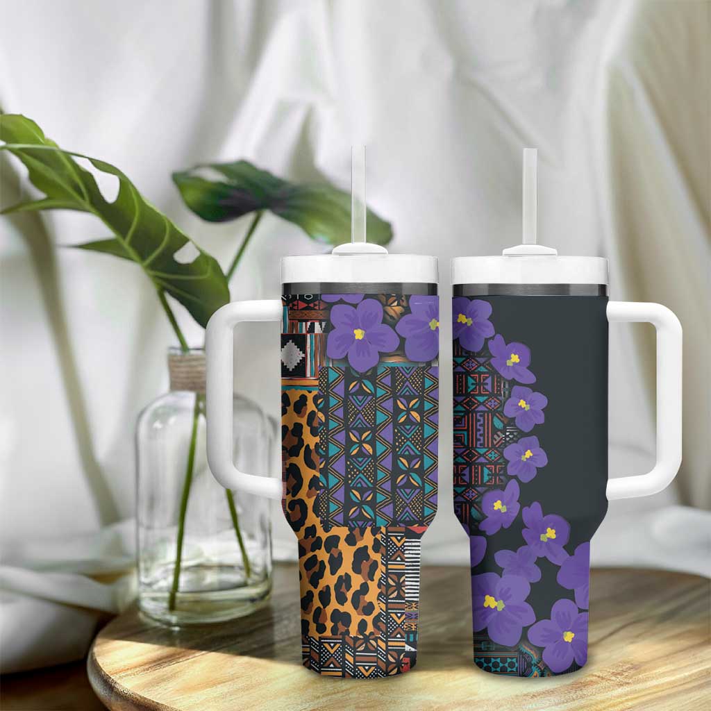 Africa Violets Flowers Tumbler With Handle Mix Native Tribal Pattern - Wonder Print Shop