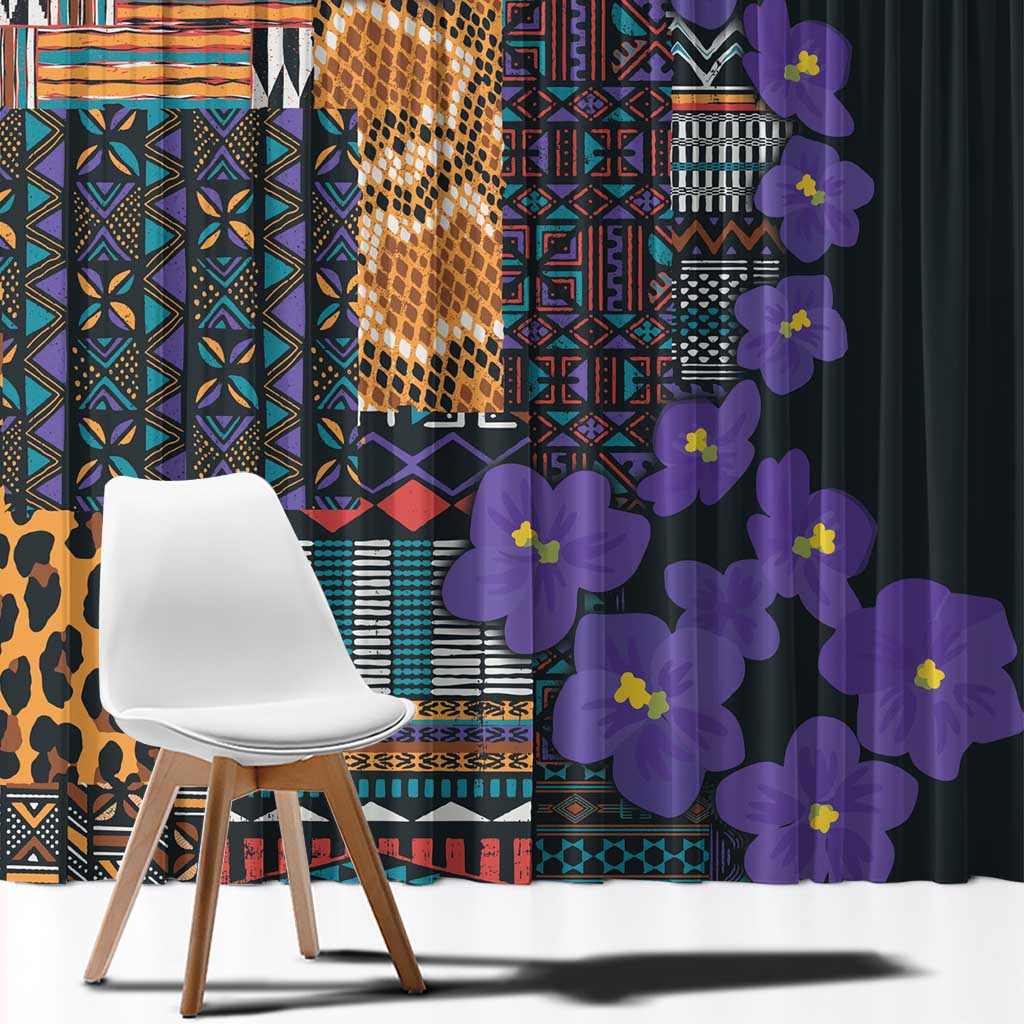 Africa Violets Flowers Window Curtain Mix Native Tribal Pattern - Wonder Print Shop