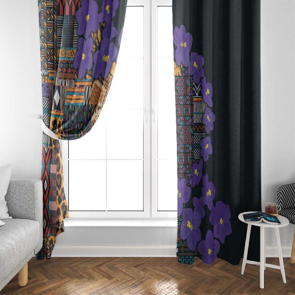 Africa Violets Flowers Window Curtain Mix Native Tribal Pattern - Wonder Print Shop