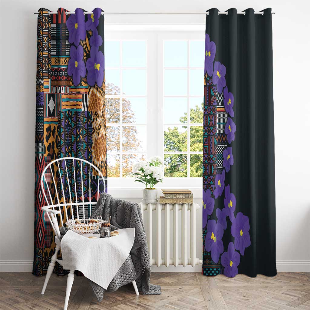 Africa Violets Flowers Window Curtain Mix Native Tribal Pattern - Wonder Print Shop