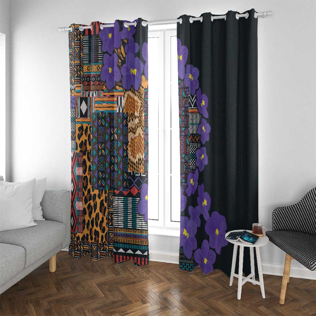 Africa Violets Flowers Window Curtain Mix Native Tribal Pattern - Wonder Print Shop