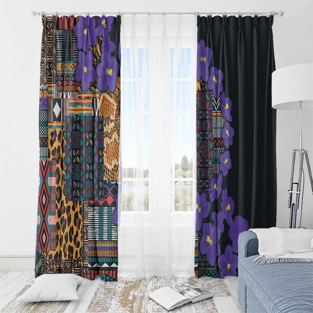 Africa Violets Flowers Window Curtain Mix Native Tribal Pattern - Wonder Print Shop