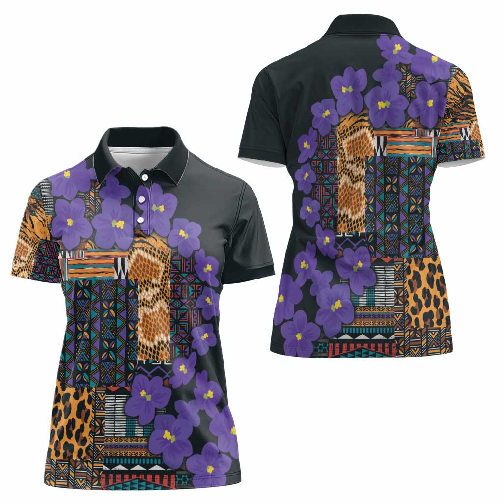 Africa Violets Flowers Women Polo Shirt Mix Native Tribal Pattern - Wonder Print Shop