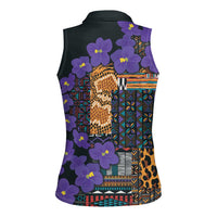 Africa Violets Flowers Women Sleeveless Polo Shirt Mix Native Tribal Pattern - Wonder Print Shop