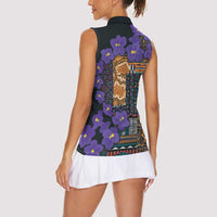 Africa Violets Flowers Women Sleeveless Polo Shirt Mix Native Tribal Pattern - Wonder Print Shop