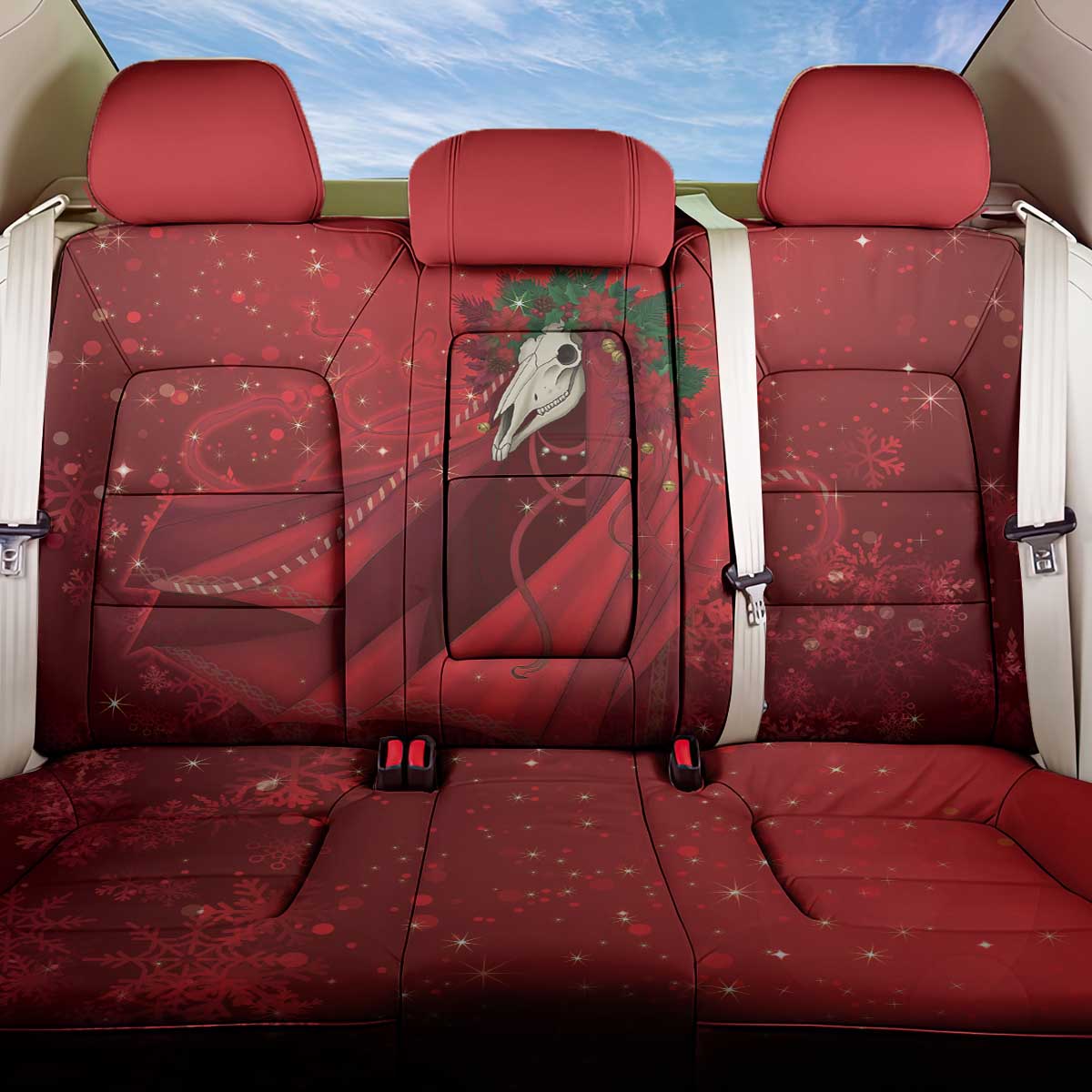 Merry Creepmas Mari Lwyd Back Car Seat Cover Folklore Ghost Horse Christmas - Wonder Print Shop