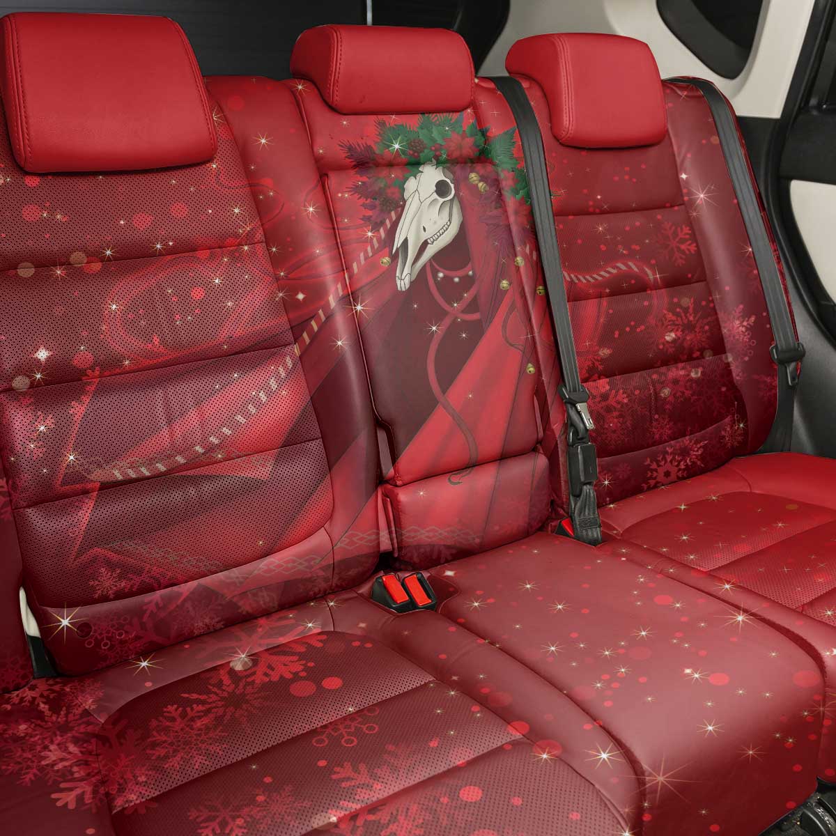 Merry Creepmas Mari Lwyd Back Car Seat Cover Folklore Ghost Horse Christmas - Wonder Print Shop