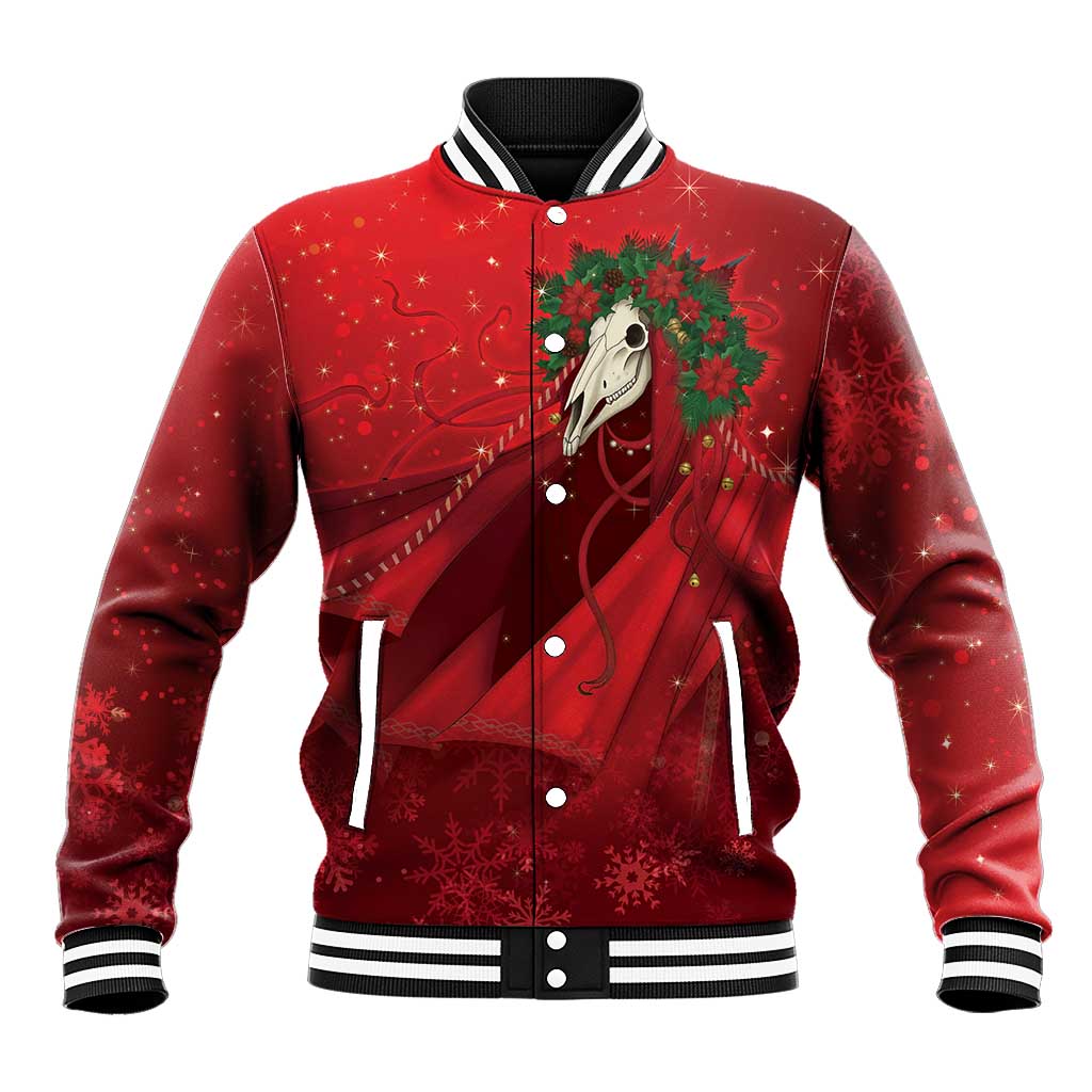 Merry Creepmas Mari Lwyd Baseball Jacket Folklore Ghost Horse Christmas - Wonder Print Shop