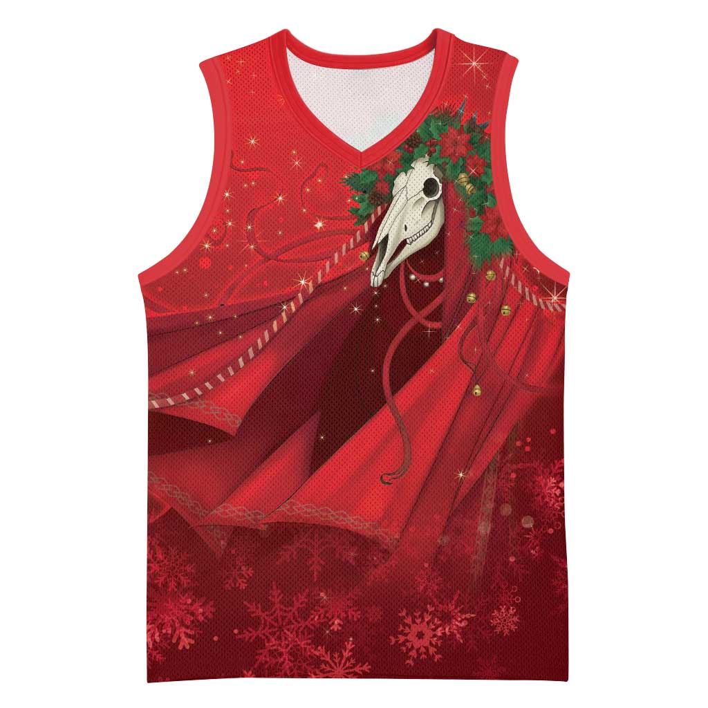 Merry Creepmas Mari Lwyd Basketball Jersey Folklore Ghost Horse Christmas - Wonder Print Shop