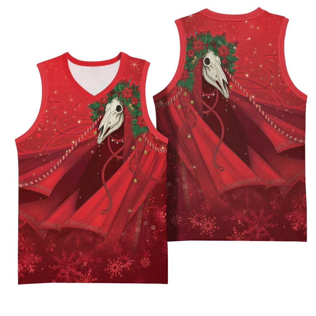 Merry Creepmas Mari Lwyd Basketball Jersey Folklore Ghost Horse Christmas - Wonder Print Shop