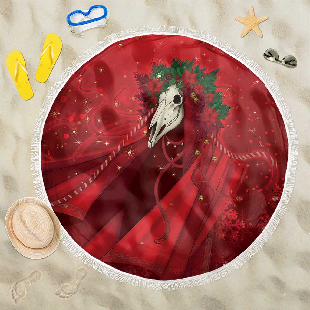 Merry Creepmas Mari Lwyd Beach Blanket Folklore Ghost Horse Christmas - Wonder Print Shop