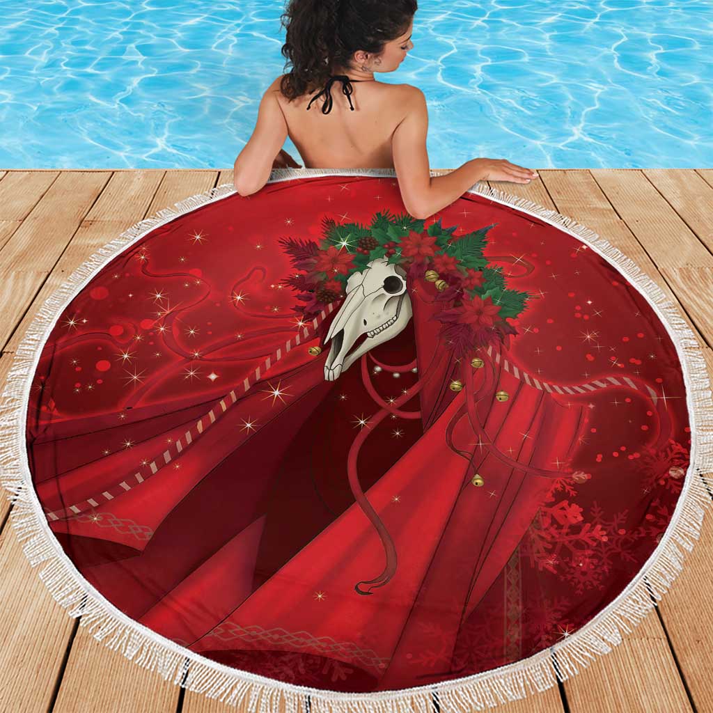 Merry Creepmas Mari Lwyd Beach Blanket Folklore Ghost Horse Christmas - Wonder Print Shop