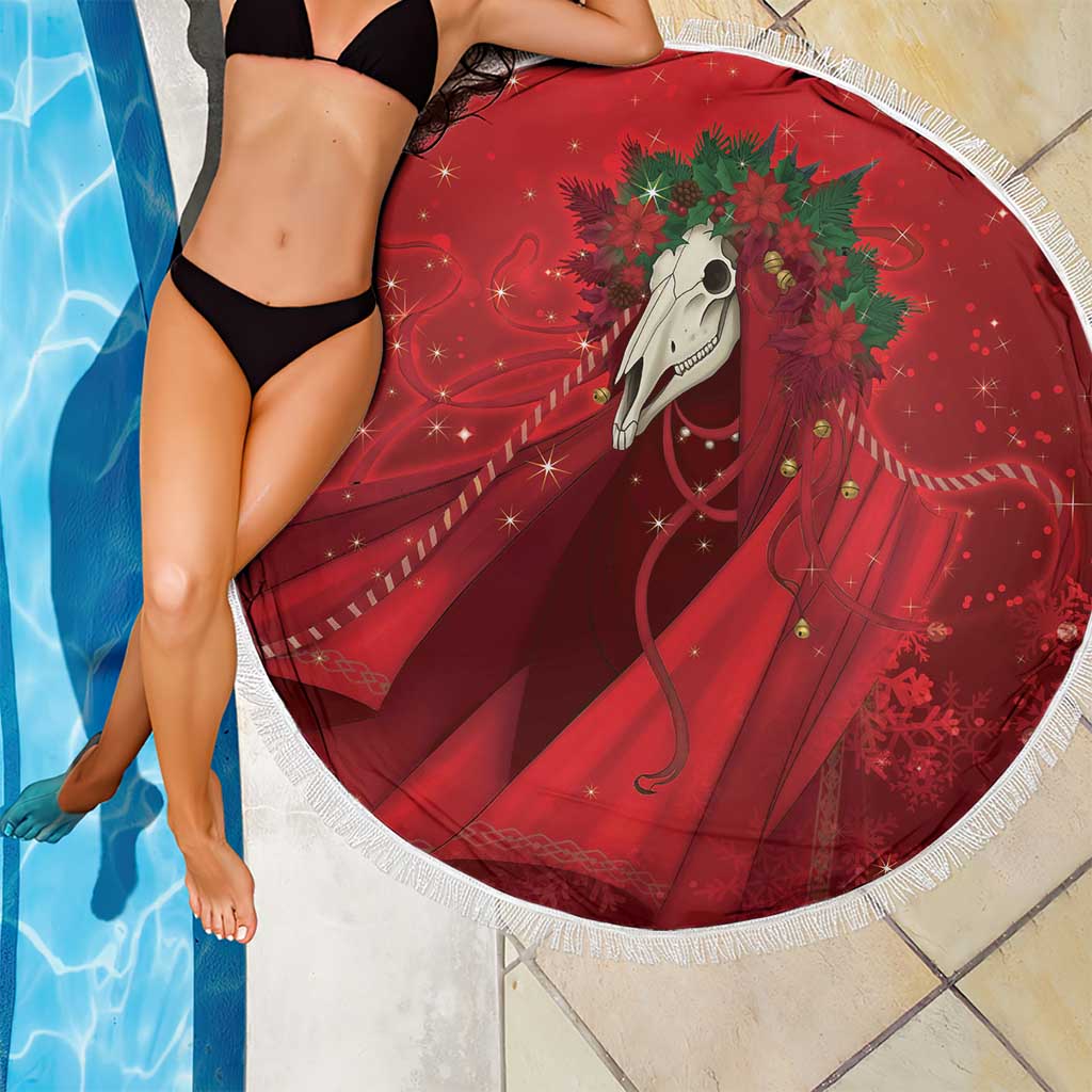 Merry Creepmas Mari Lwyd Beach Blanket Folklore Ghost Horse Christmas - Wonder Print Shop