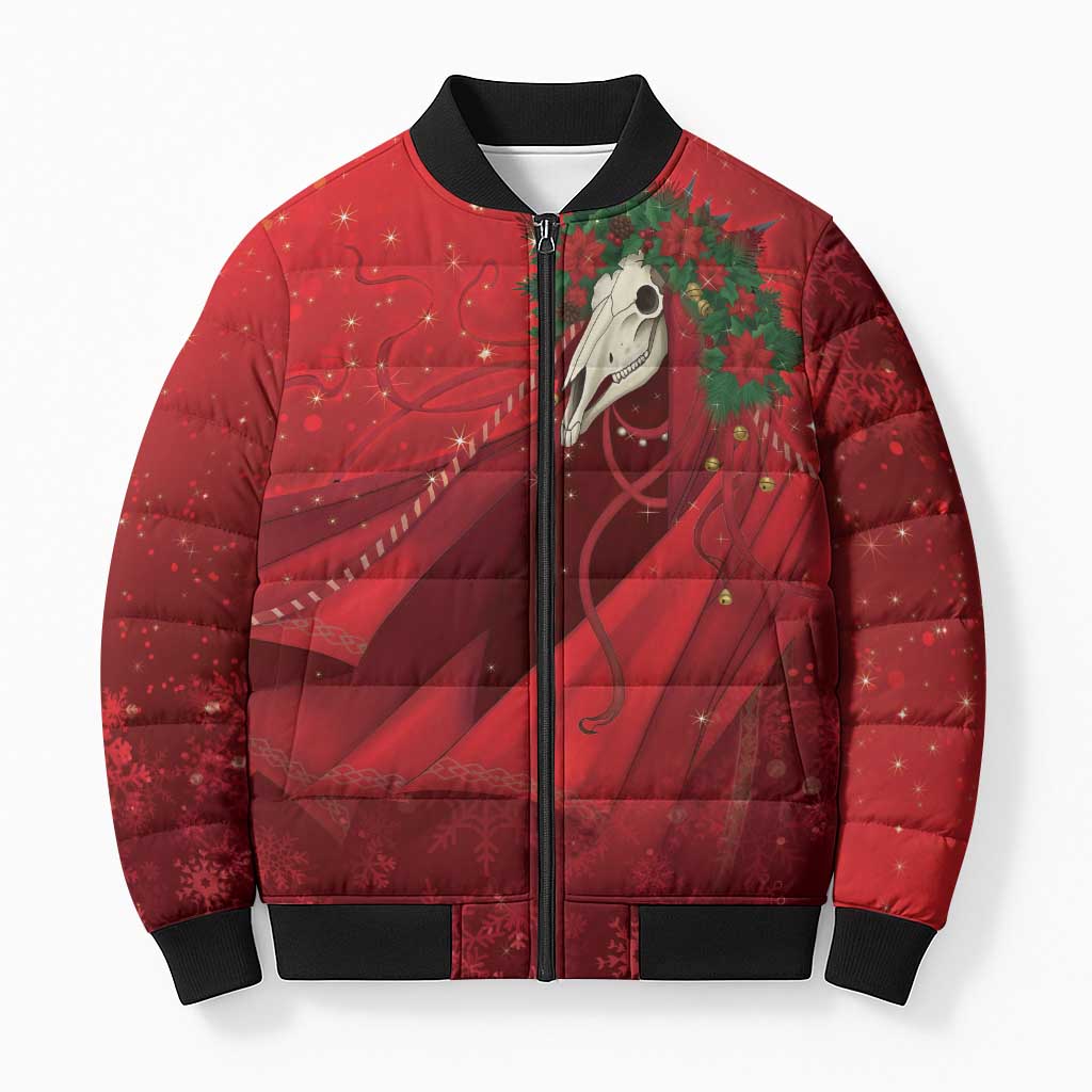 Merry Creepmas Mari Lwyd Bomber Puffer Jacket Folklore Ghost Horse Christmas - Wonder Print Shop