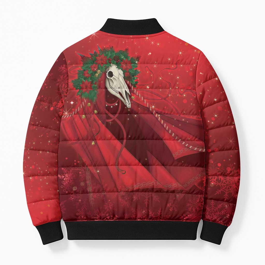 Merry Creepmas Mari Lwyd Bomber Puffer Jacket Folklore Ghost Horse Christmas - Wonder Print Shop