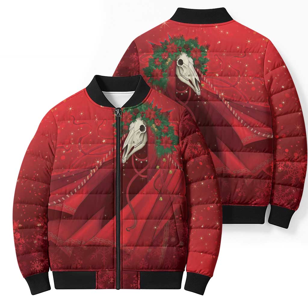 Merry Creepmas Mari Lwyd Bomber Puffer Jacket Folklore Ghost Horse Christmas - Wonder Print Shop