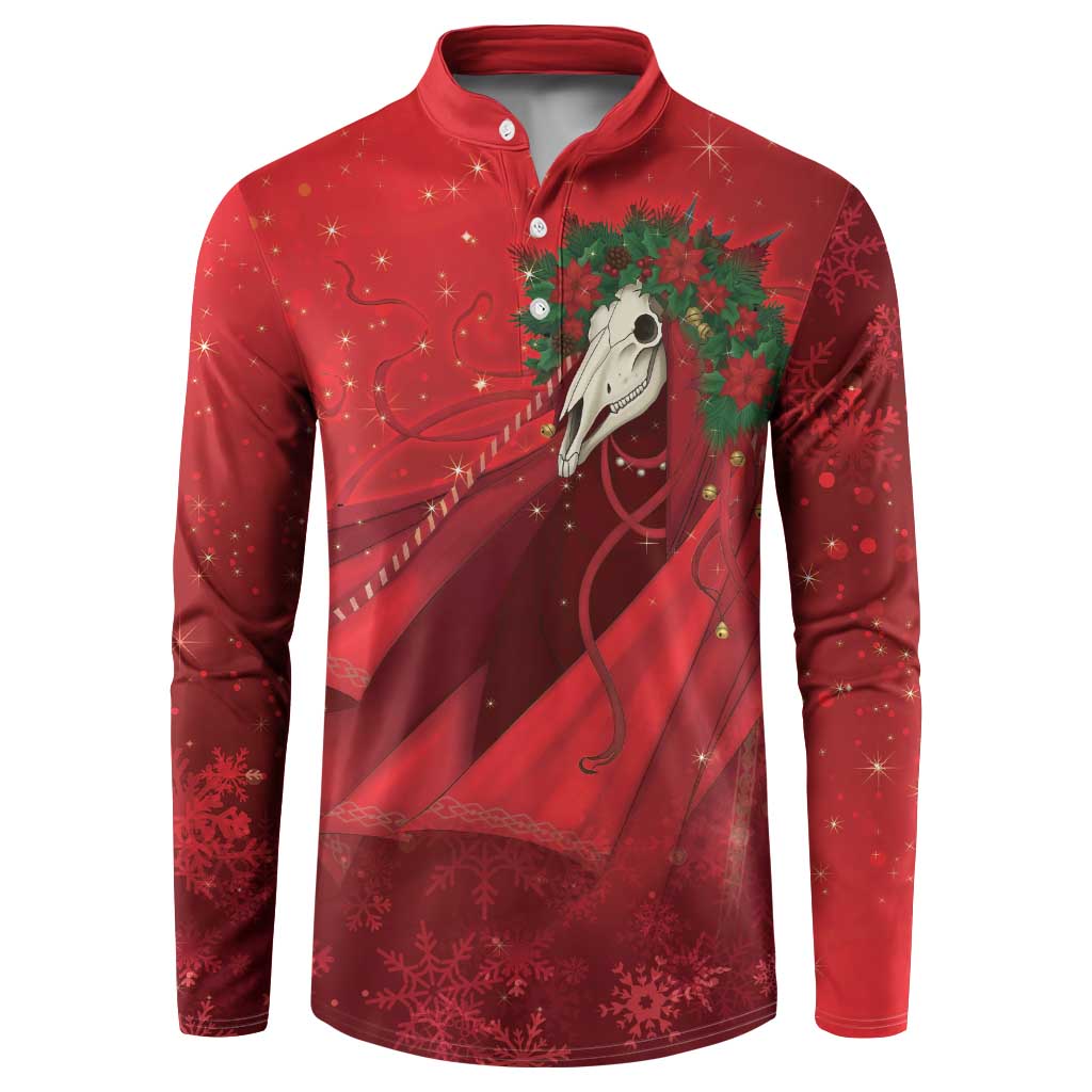 Merry Creepmas Mari Lwyd Button Sweatshirt Folklore Ghost Horse Christmas - Wonder Print Shop