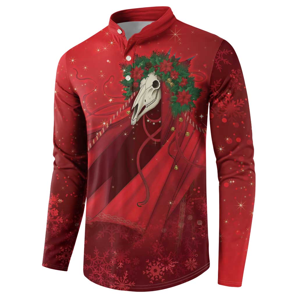 Merry Creepmas Mari Lwyd Button Sweatshirt Folklore Ghost Horse Christmas - Wonder Print Shop