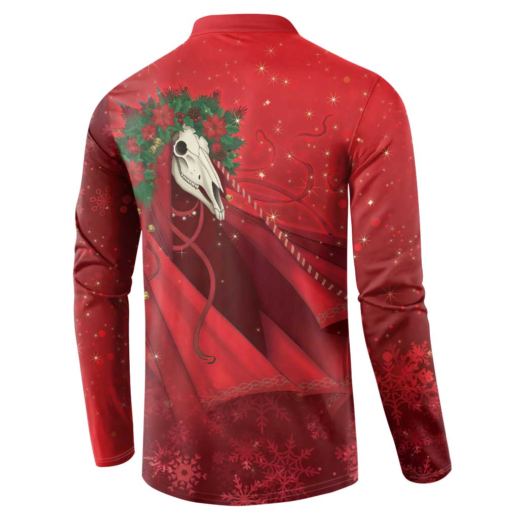 Merry Creepmas Mari Lwyd Button Sweatshirt Folklore Ghost Horse Christmas - Wonder Print Shop