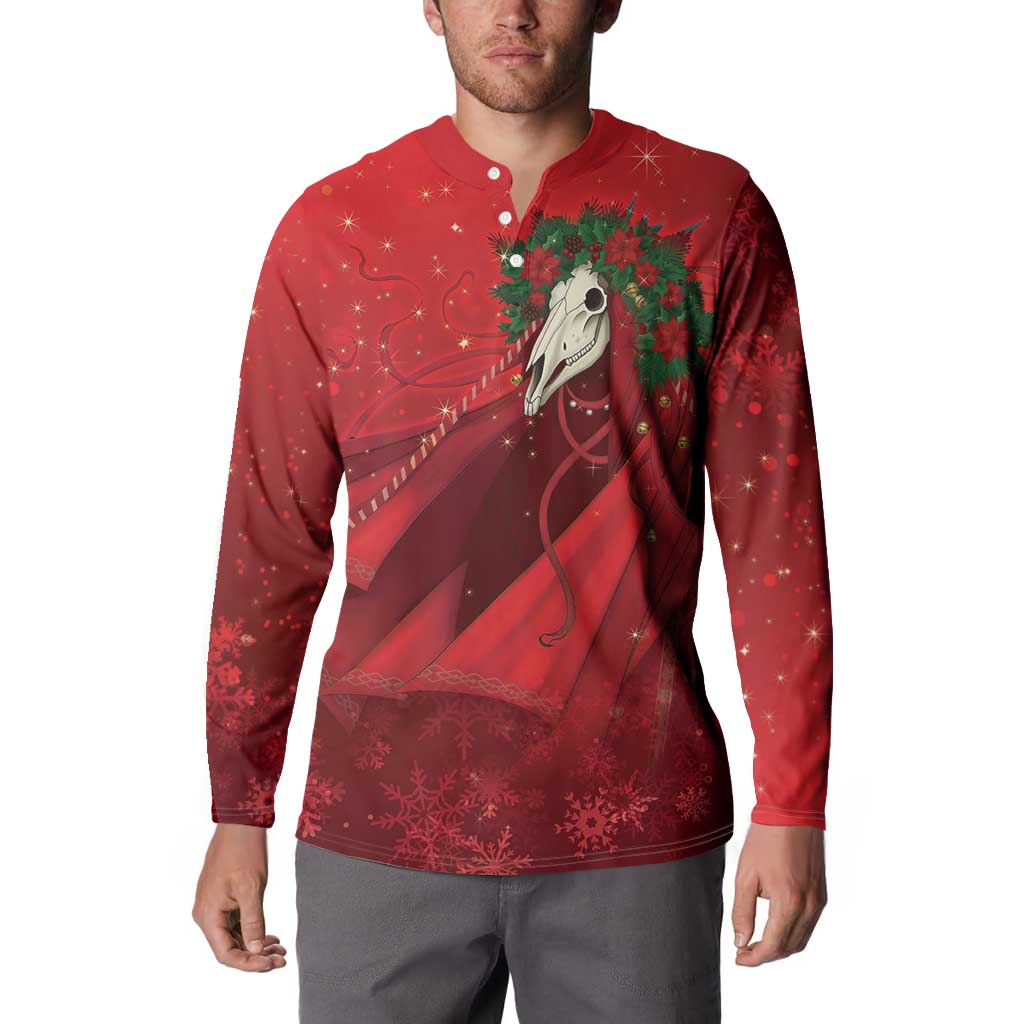 Merry Creepmas Mari Lwyd Button Sweatshirt Folklore Ghost Horse Christmas - Wonder Print Shop