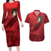 Merry Creepmas Mari Lwyd Couples Matching Long Sleeve Bodycon Dress and Hawaiian Shirt Folklore Ghost Horse Christmas - Wonder Print Shop