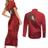Merry Creepmas Mari Lwyd Couples Matching Short Sleeve Bodycon Dress and Long Sleeve Button Shirt Folklore Ghost Horse Christmas - Wonder Print Shop