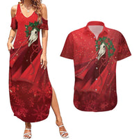 Merry Creepmas Mari Lwyd Couples Matching Summer Maxi Dress and Hawaiian Shirt Folklore Ghost Horse Christmas - Wonder Print Shop