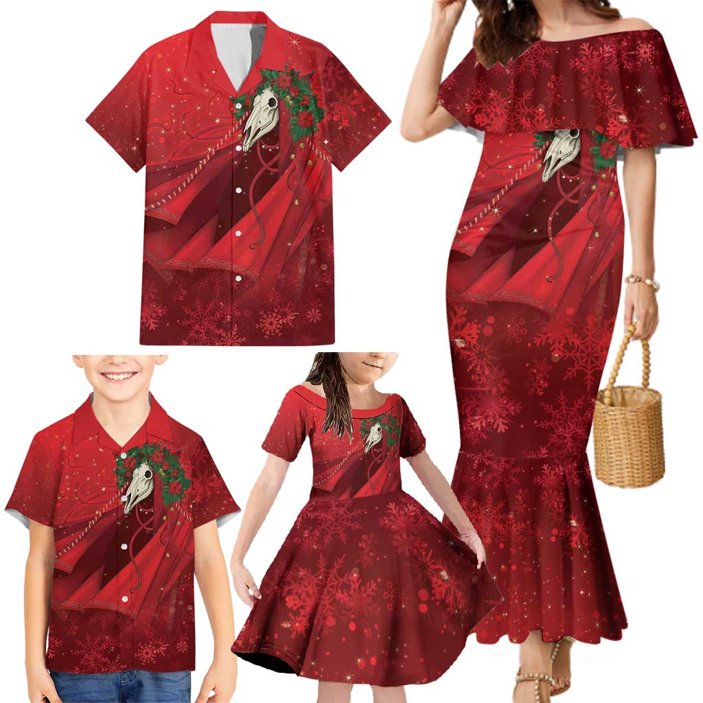 Merry Creepmas Mari Lwyd Family Matching Mermaid Dress and Hawaiian Shirt Folklore Ghost Horse Christmas - Wonder Print Shop