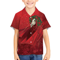 Merry Creepmas Mari Lwyd Family Matching Off The Shoulder Long Sleeve Dress and Hawaiian Shirt Folklore Ghost Horse Christmas - Wonder Print Shop