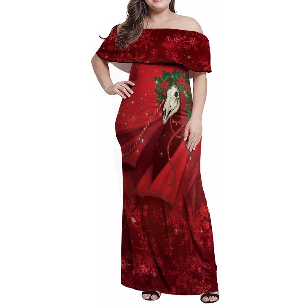 Merry Creepmas Mari Lwyd Family Matching Off Shoulder Maxi Dress and Hawaiian Shirt Folklore Ghost Horse Christmas - Wonder Print Shop