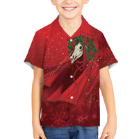 Merry Creepmas Mari Lwyd Family Matching Off Shoulder Maxi Dress and Hawaiian Shirt Folklore Ghost Horse Christmas - Wonder Print Shop