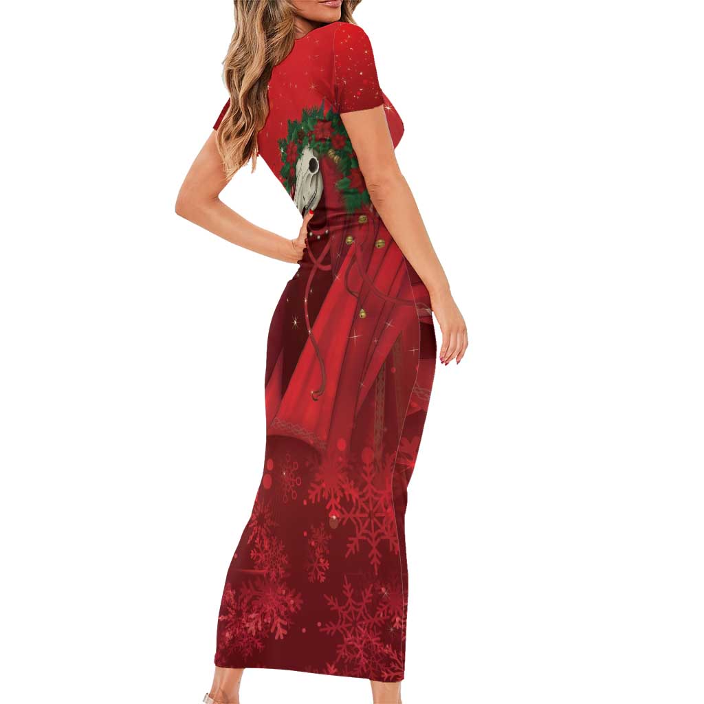 Merry Creepmas Mari Lwyd Family Matching Short Sleeve Bodycon Dress and Hawaiian Shirt Folklore Ghost Horse Christmas - Wonder Print Shop