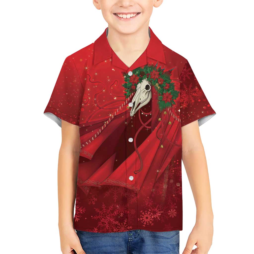Merry Creepmas Mari Lwyd Family Matching Short Sleeve Bodycon Dress and Hawaiian Shirt Folklore Ghost Horse Christmas - Wonder Print Shop