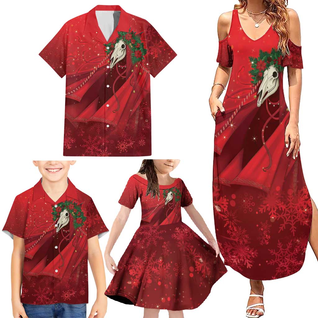 Merry Creepmas Mari Lwyd Family Matching Summer Maxi Dress and Hawaiian Shirt Folklore Ghost Horse Christmas - Wonder Print Shop
