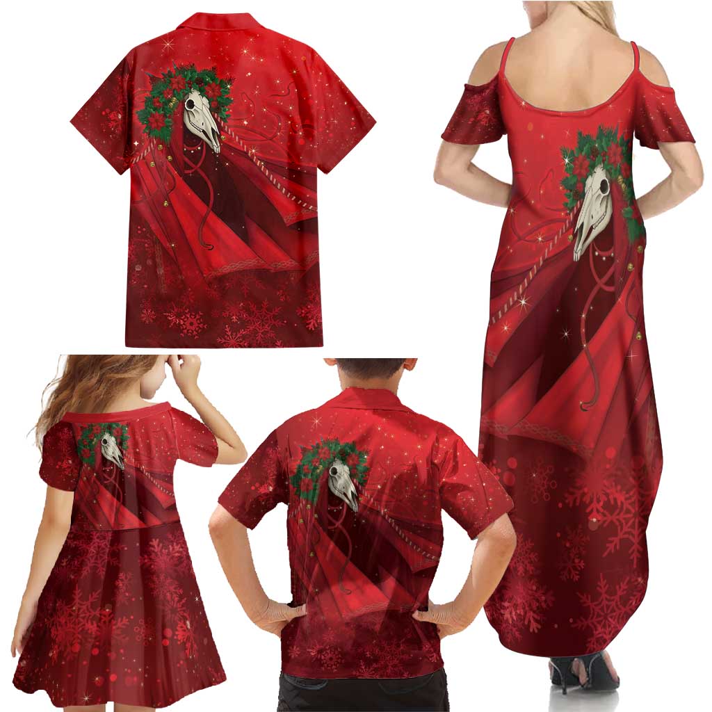 Merry Creepmas Mari Lwyd Family Matching Summer Maxi Dress and Hawaiian Shirt Folklore Ghost Horse Christmas - Wonder Print Shop