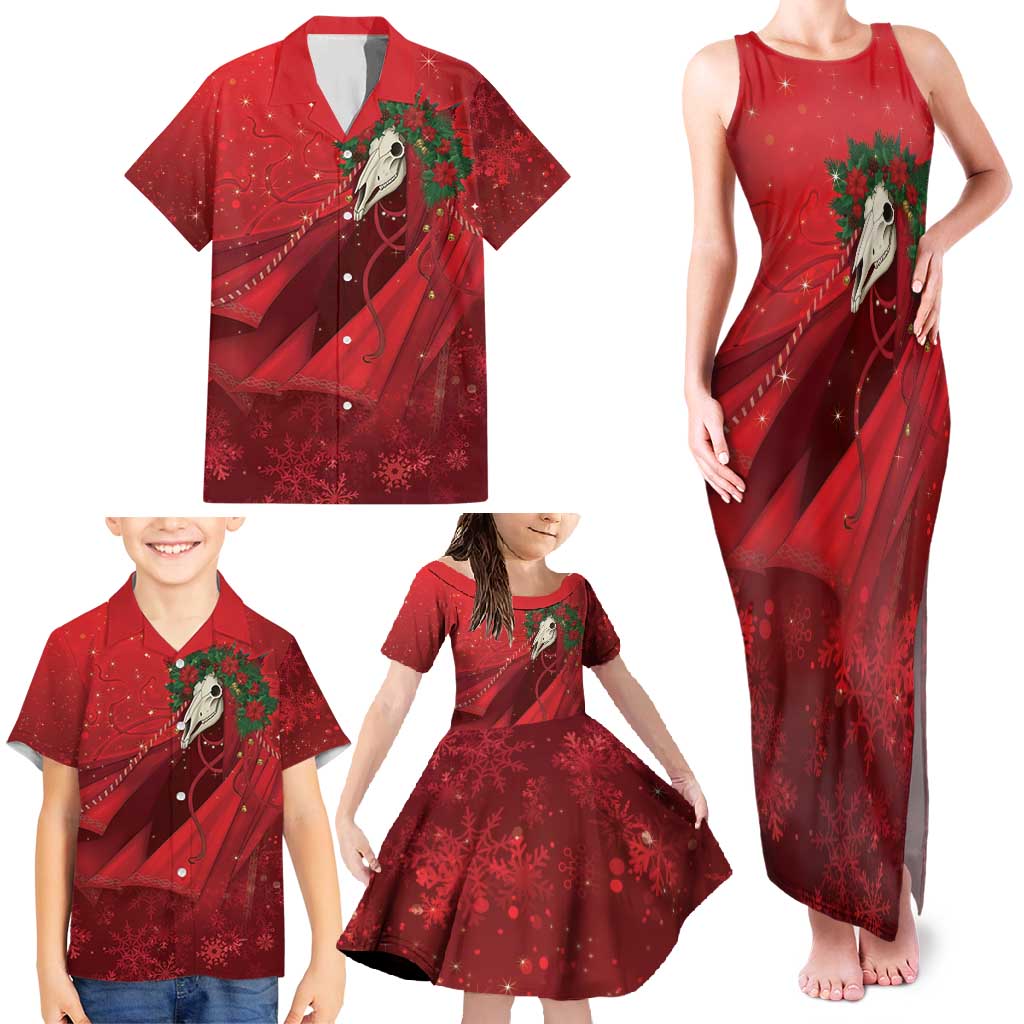 Merry Creepmas Mari Lwyd Family Matching Tank Maxi Dress and Hawaiian Shirt Folklore Ghost Horse Christmas - Wonder Print Shop