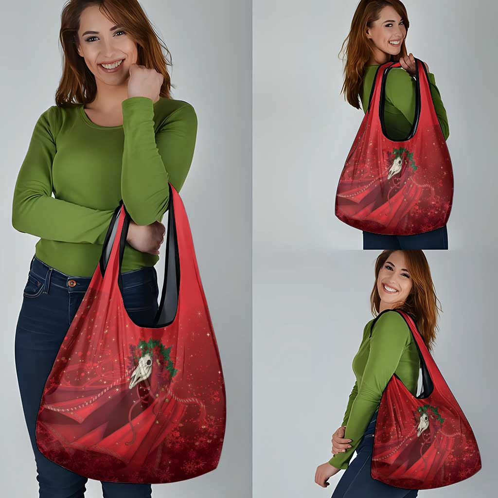 Merry Creepmas Mari Lwyd Grocery Bag Folklore Ghost Horse Christmas - Wonder Print Shop