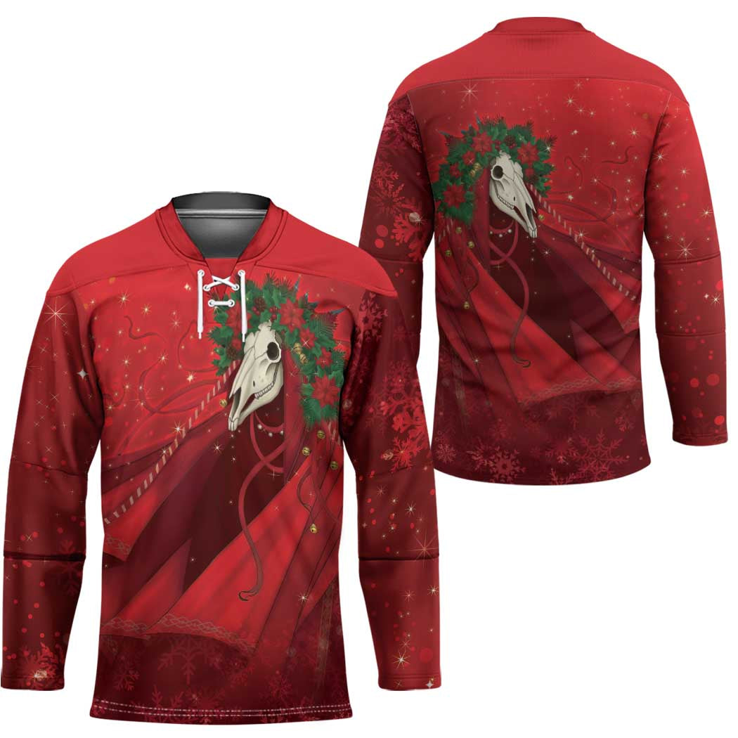 Merry Creepmas Mari Lwyd Hockey Jersey Folklore Ghost Horse Christmas - Wonder Print Shop